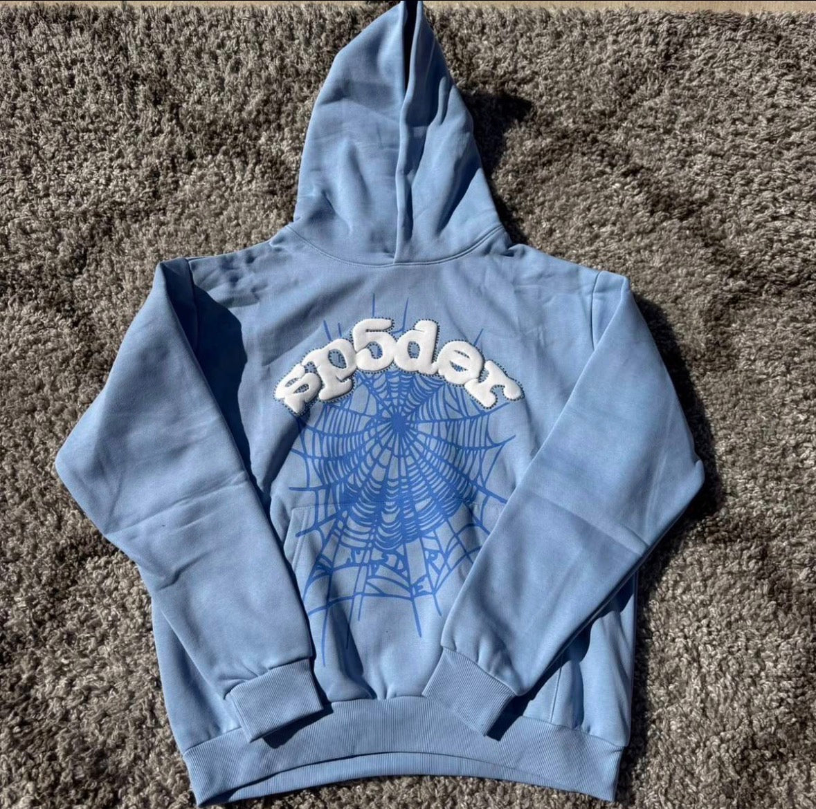 Blue and white sp5der hoodie